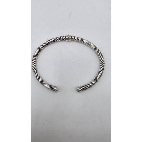 David Yurman Sterling Silver Classic Cable Gold Station Cuff Bracelet - Picture 3 of 13